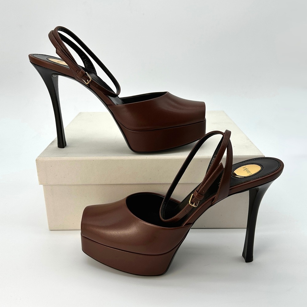 Saint Laurent La Scandale Platform Sandal Size 39.5 EU, 9.5 US Calf Leather NEW